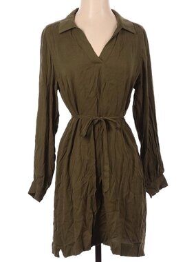 Frank & Oak Long Sleeve Tie Waist Dress Olive Green Small